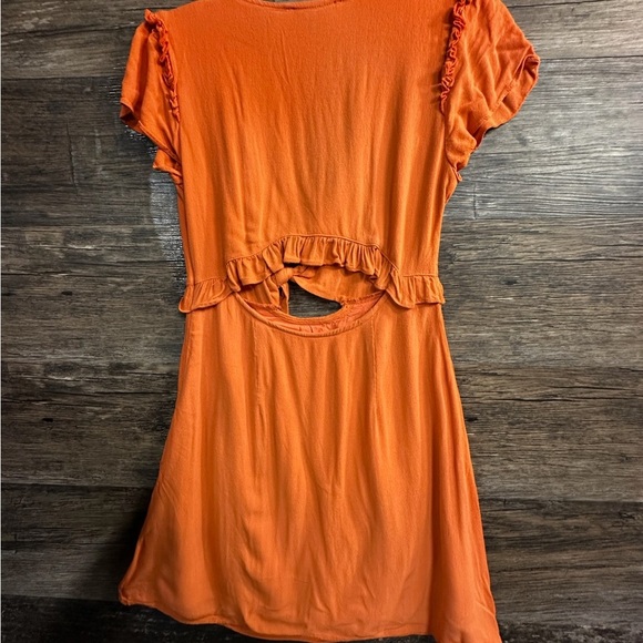 Lulu's Orange Plunge Neck Flutter Sleeve Mini Dress - Picture 11 of 12